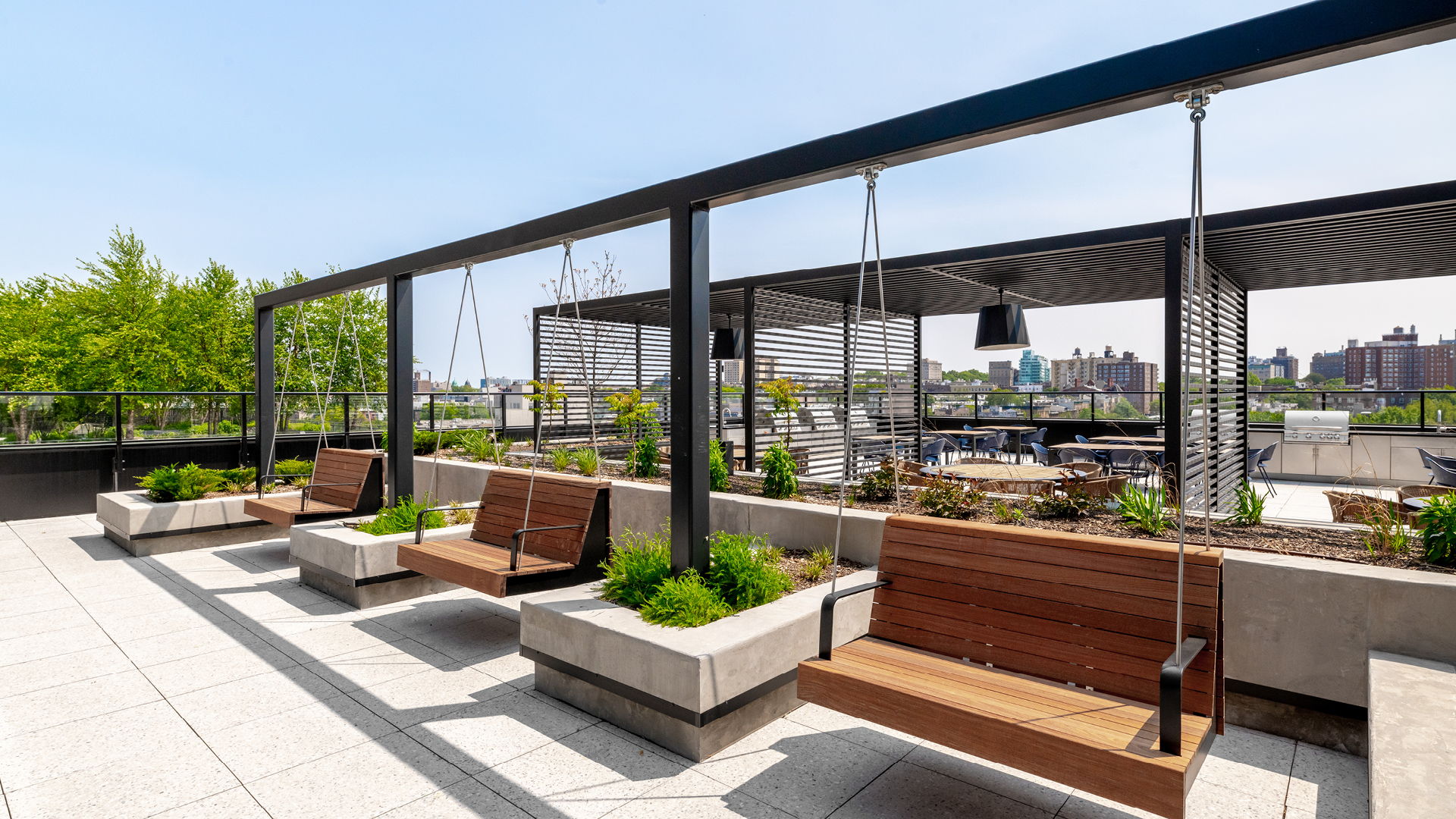 Roofdeck swings and cabanas